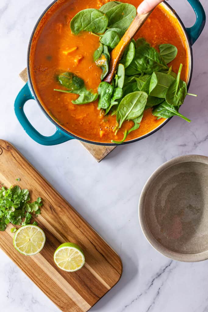 Red Curry Lentils with Sweet Potatoes and Spinach