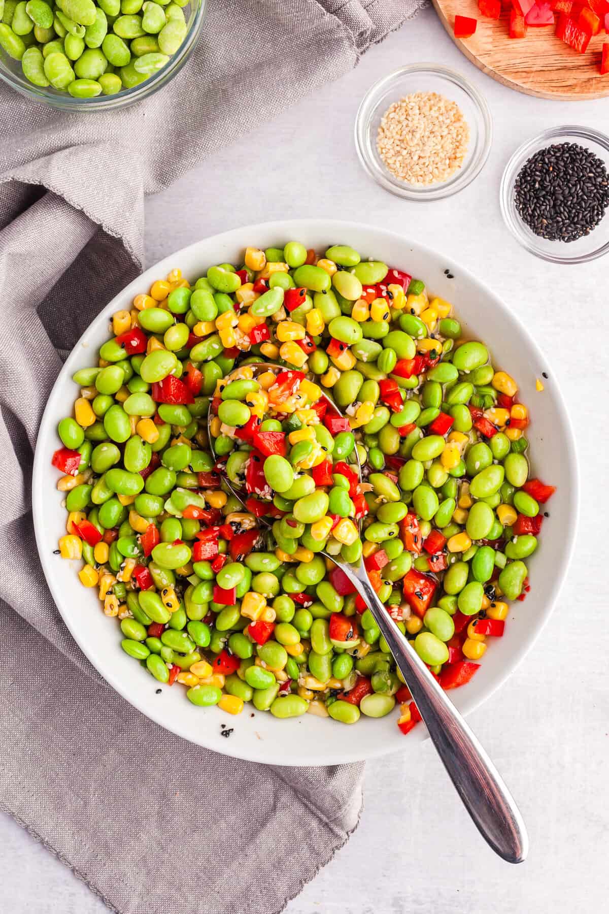 Edamame Bean Salad with Corn and Rice Vinegar