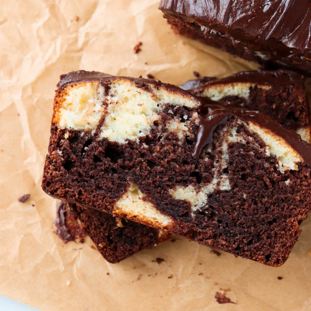 Marbled Pound Cake with Chocolate Icing