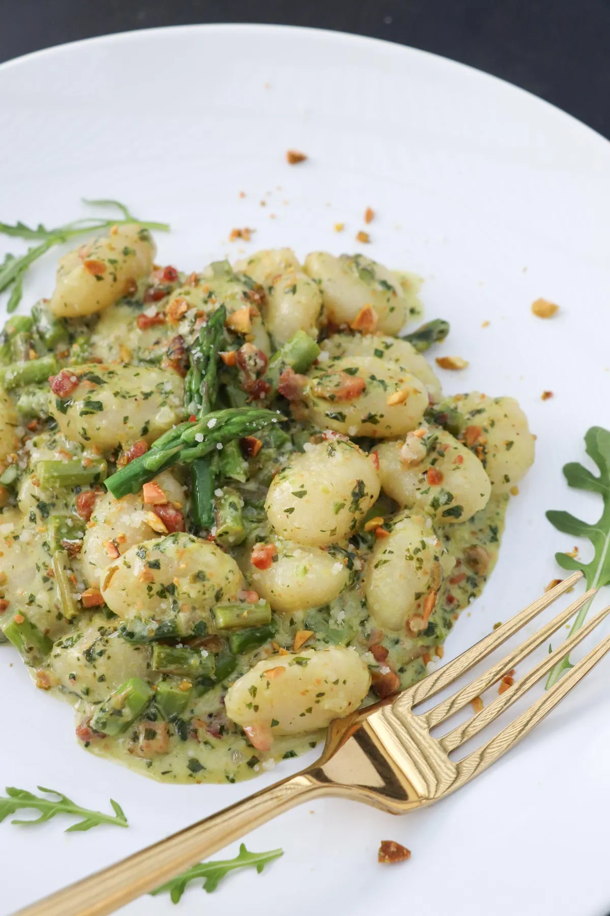 Gnocchi with Pesto Cream Sauce & Asparagus