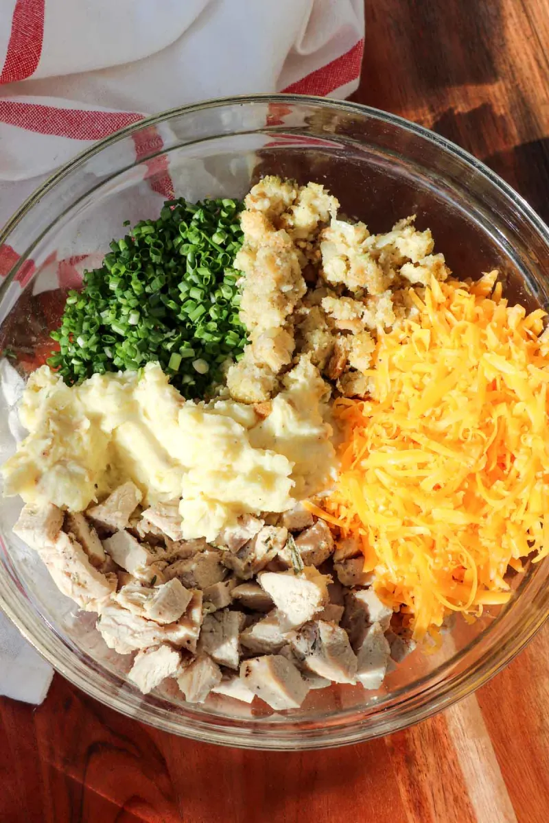 Loaded Mashed Potato Cakes with Leftover Turkey and Sides