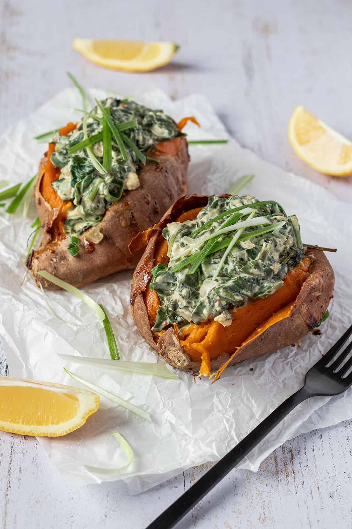 Spinach and Feta Stuffed Sweet Potatoes