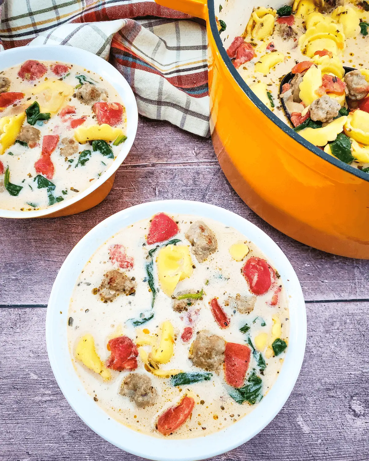 Sausage Spinach and Tortellini Soup