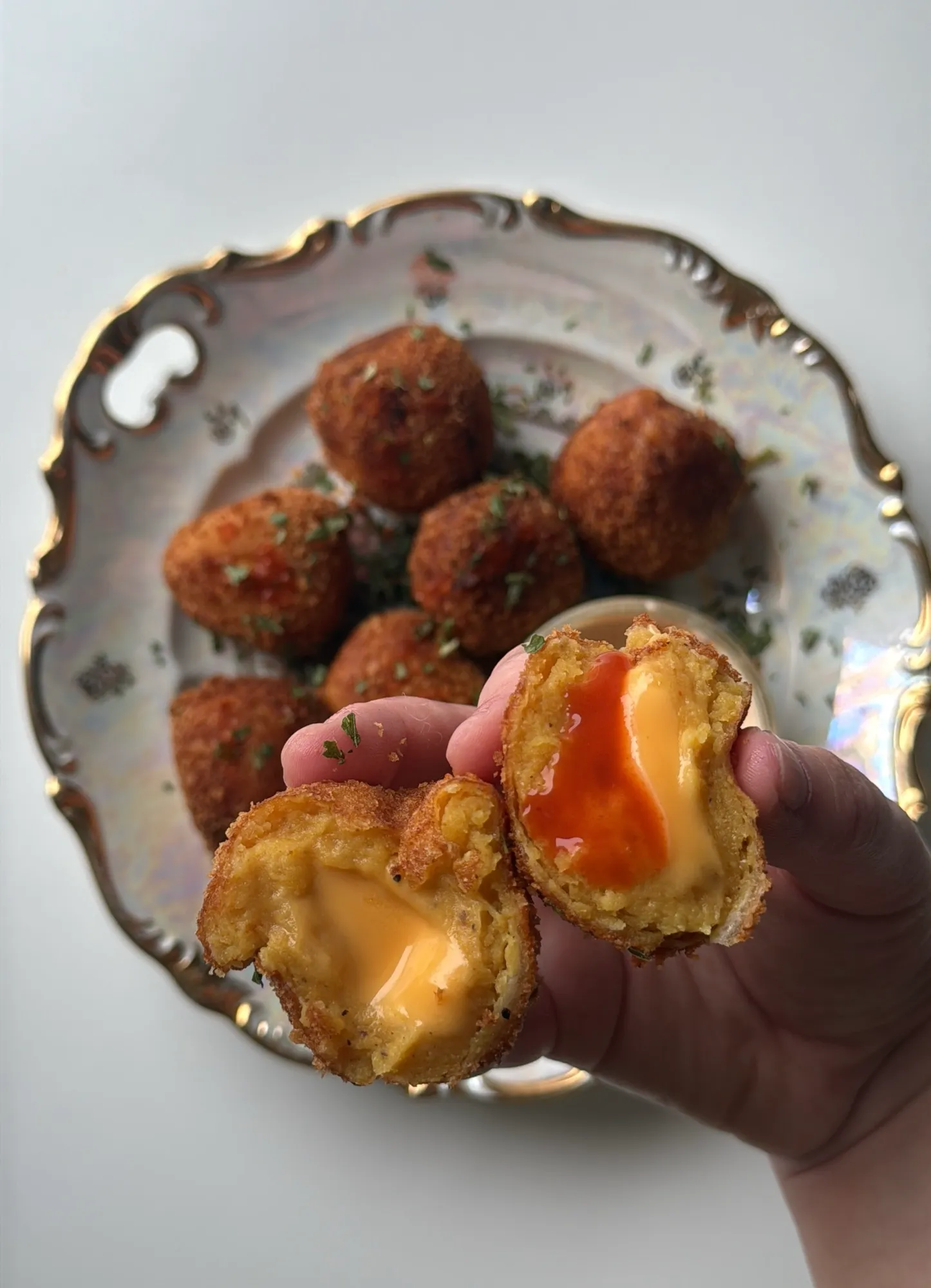 Cheese Stuffed Crispy Buffalo Potato Balls