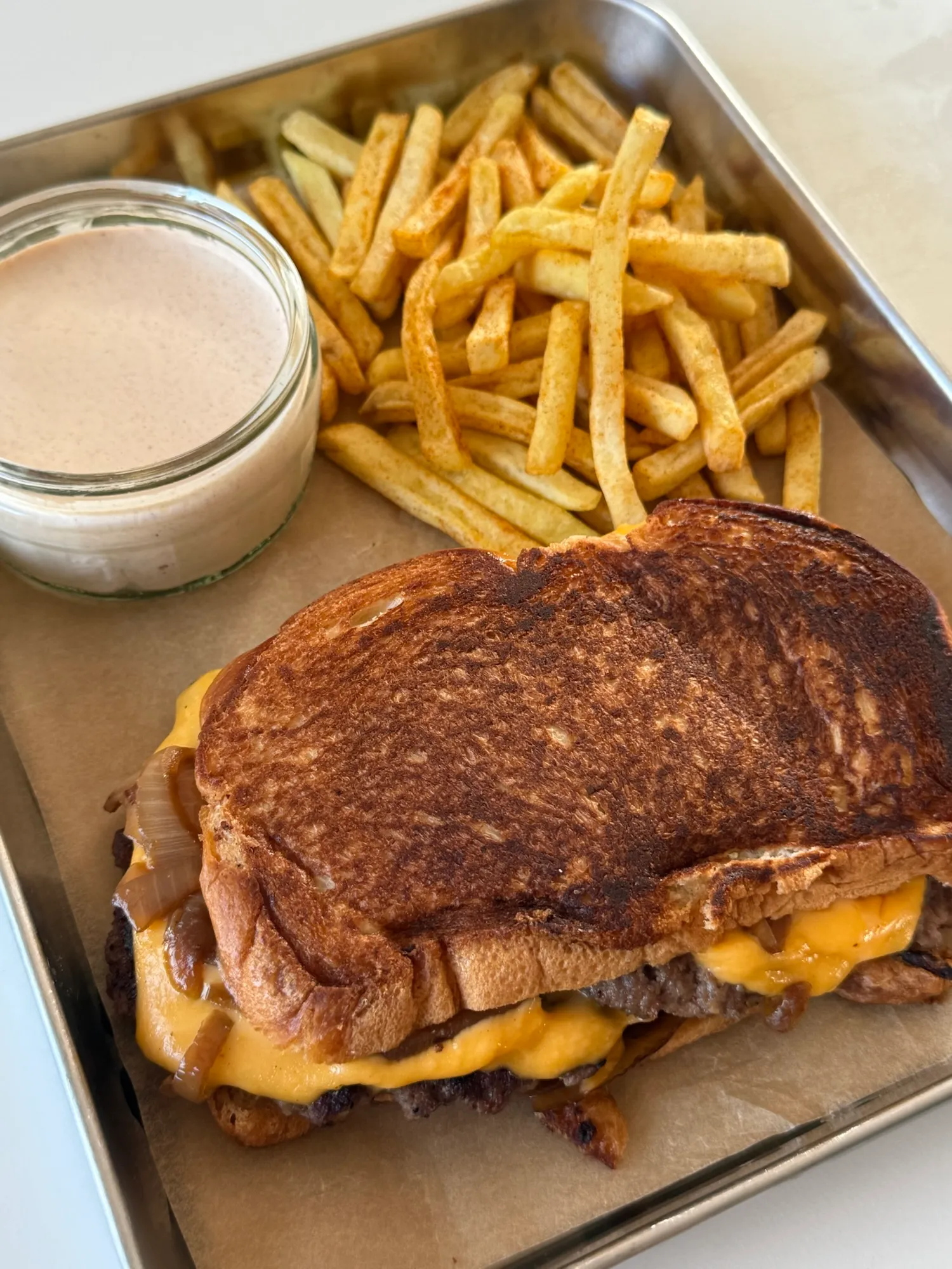 Texas Toast Smash Burger with Caramelized Onions