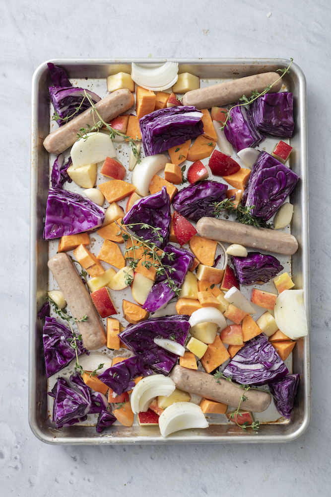 Sheet Pan Sausage with Cabbage and Apples