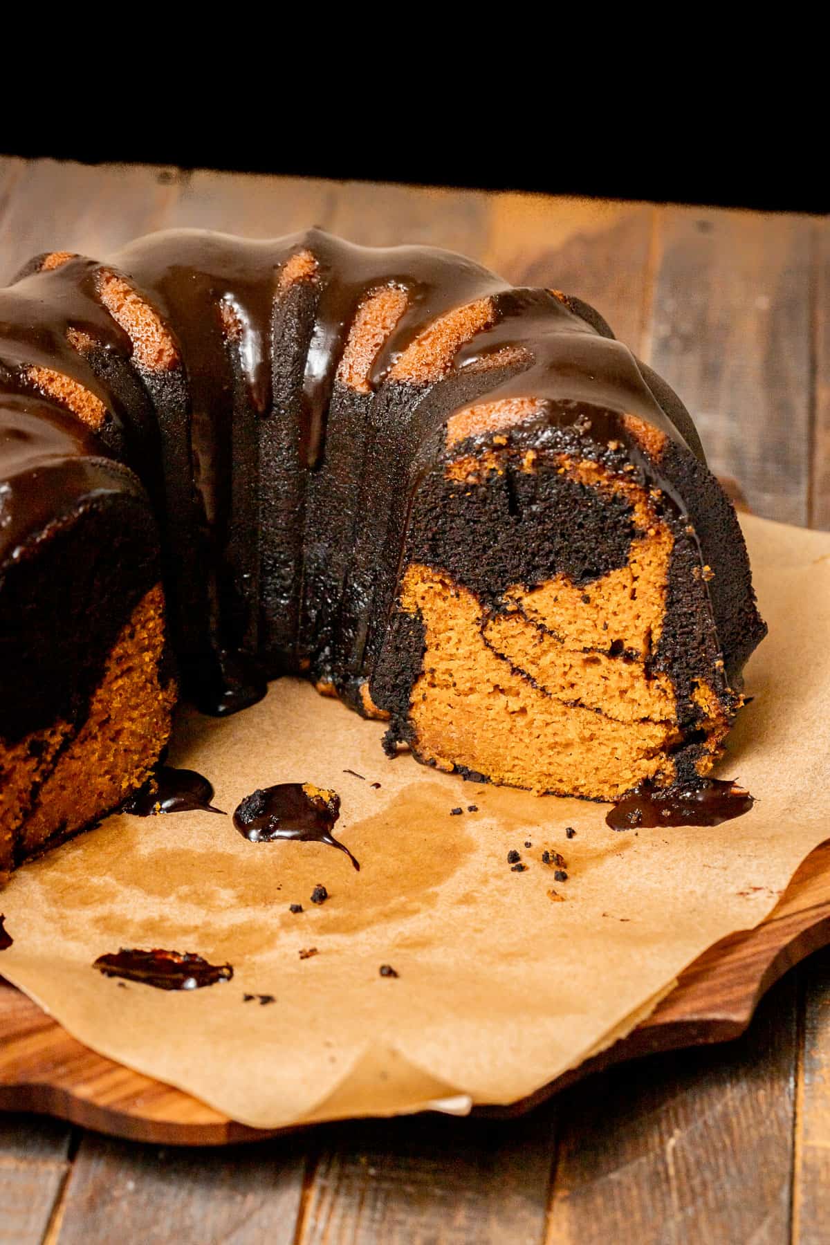 Chocolate Pumpkin Swirl Bundt Cake