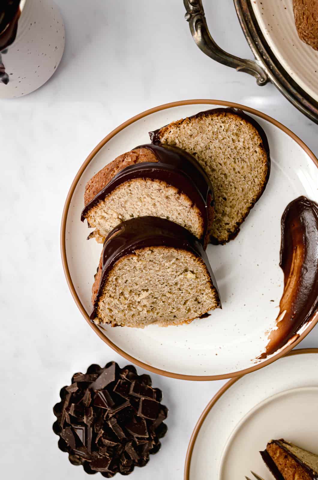 Roasted Banana Bundt Cake with Chocolate Glaze