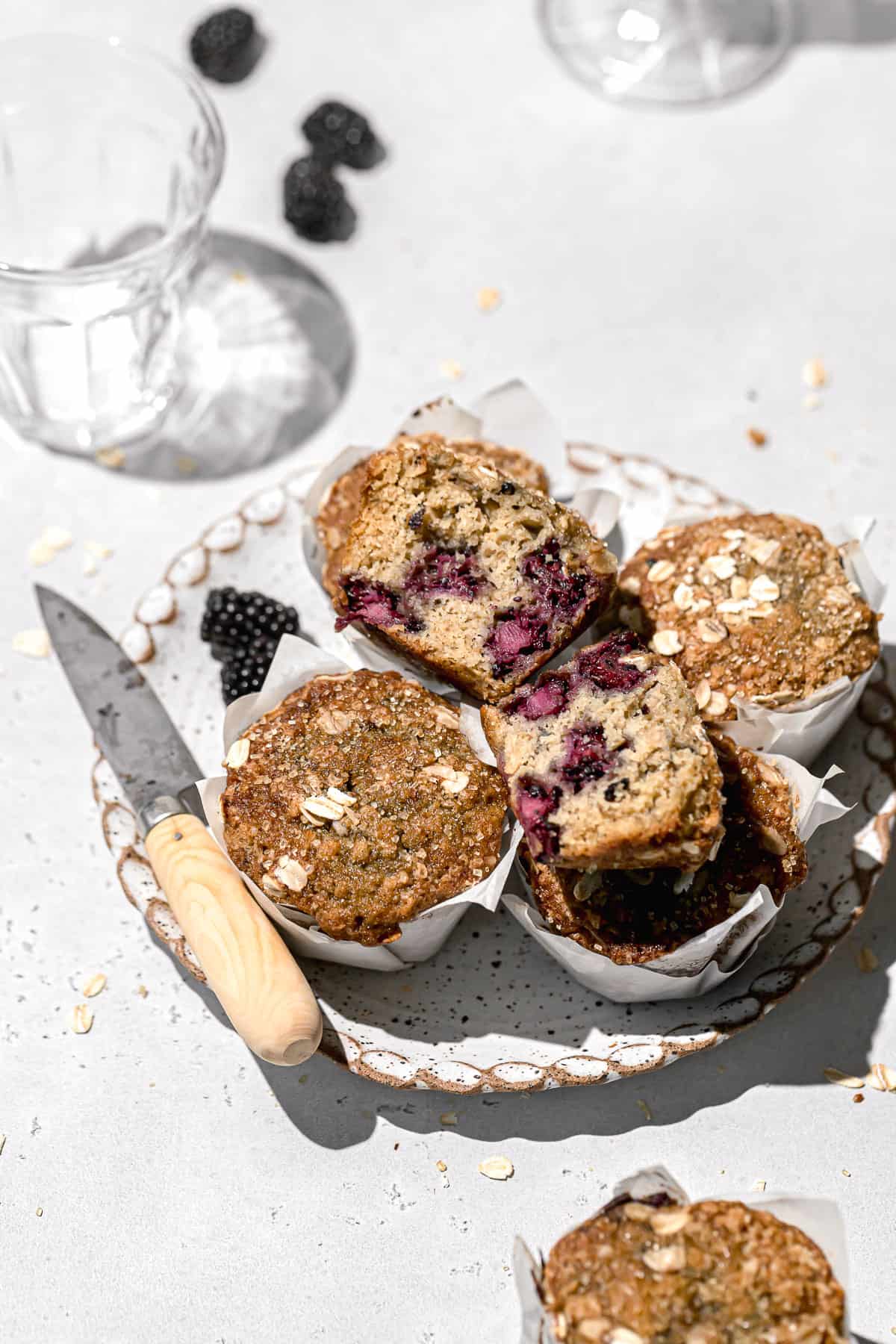Bakery Style Blackberry Oatmeal Muffins