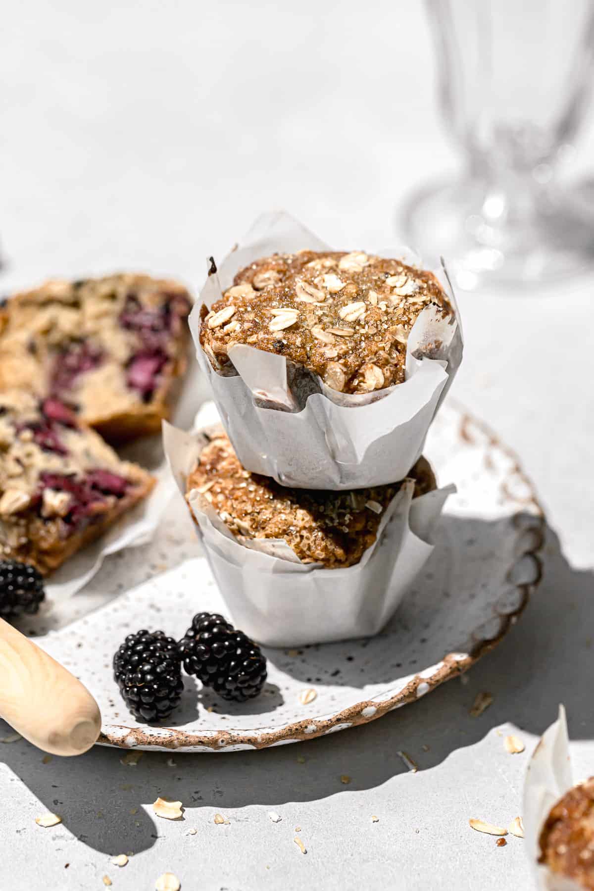 Bakery Style Blackberry Oatmeal Muffins