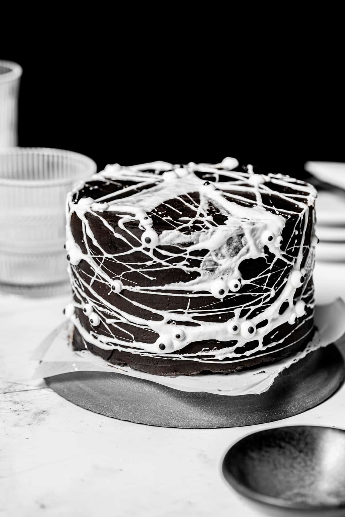 Black Cocoa Spider Web Cake