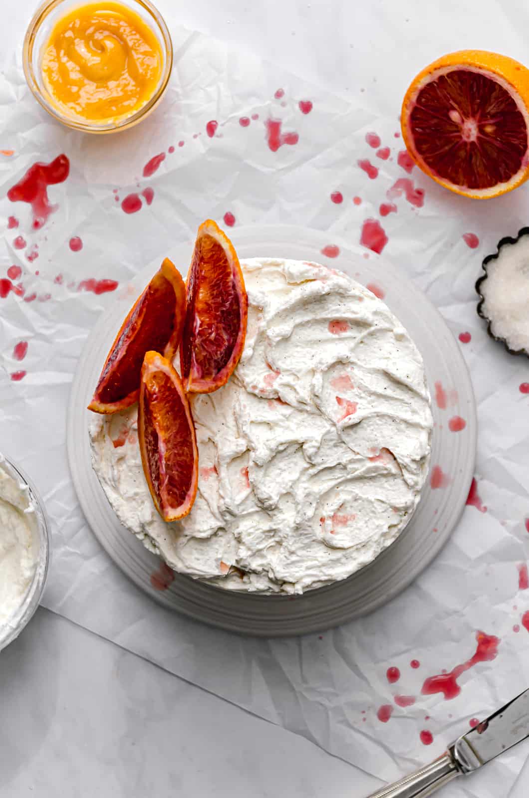Almond Cake with Blood Orange Curd and Mascarpone Frosting