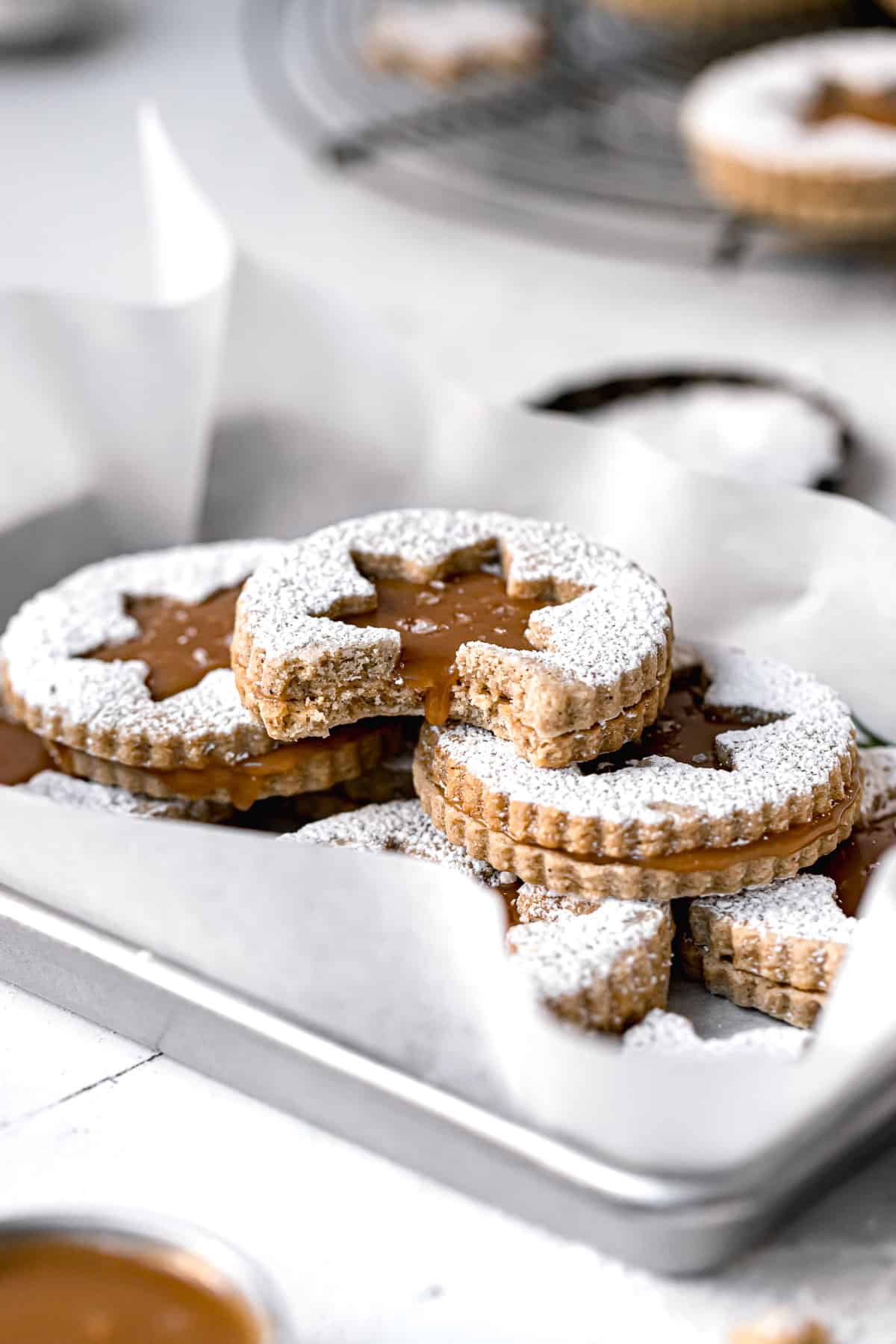 Salted Caramel Christmas Linzer Cookies