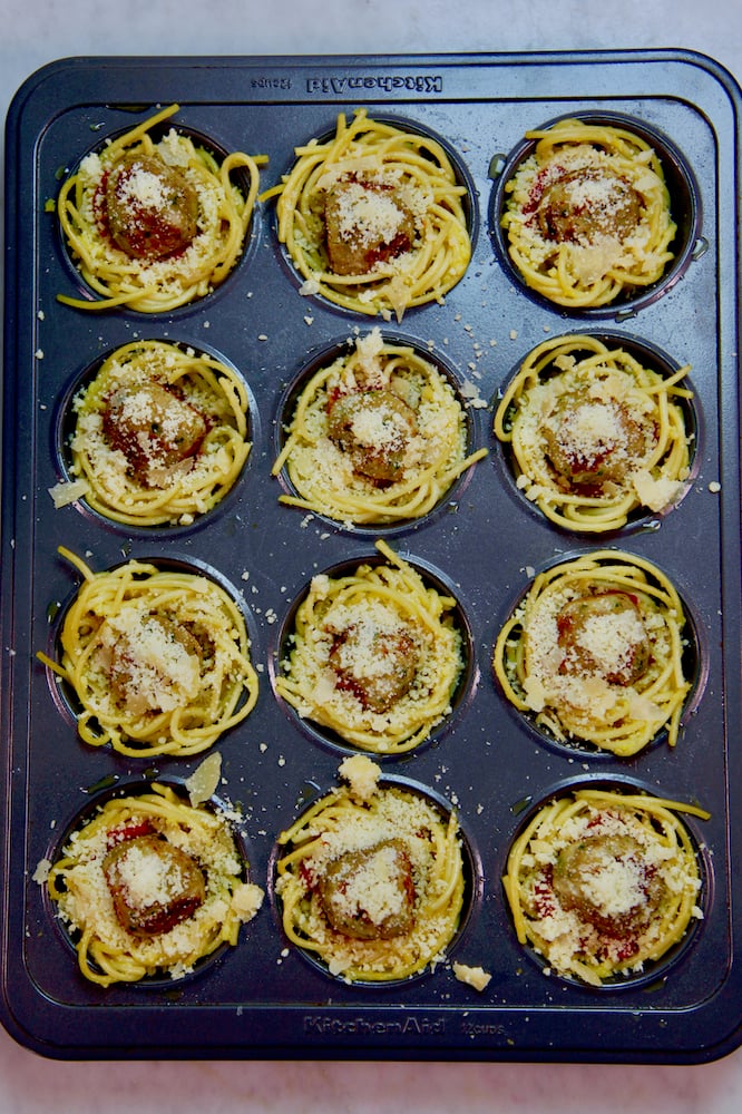 Spaghetti and Meatball Muffins