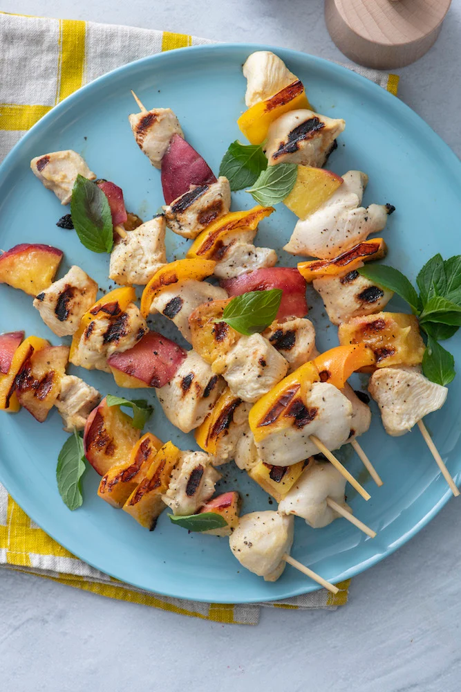 Chicken, Peach & Bell Pepper Skewers