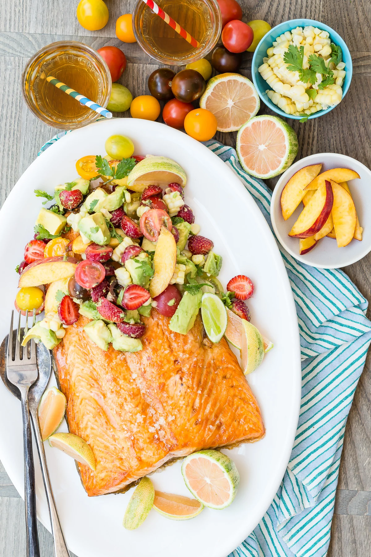 Broiled Salmon with Summer Fruit Salad