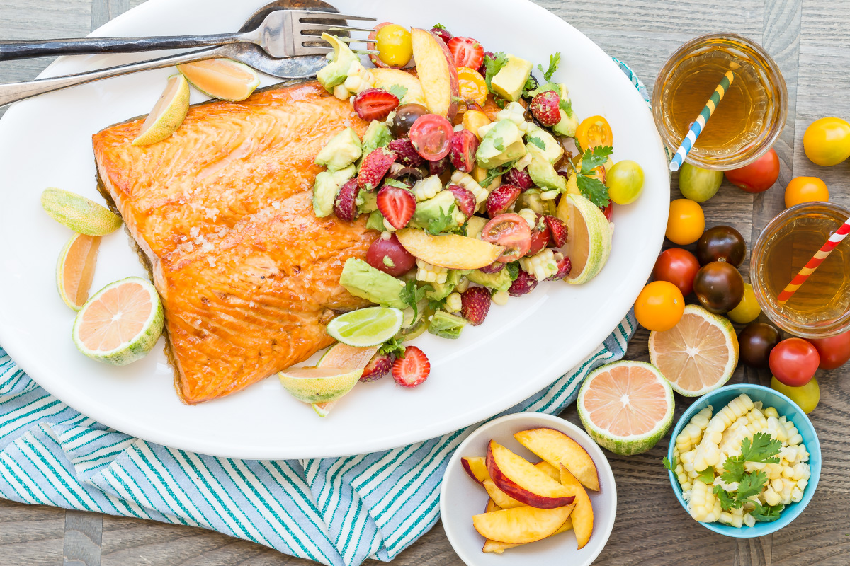 Broiled Salmon with Summer Fruit Salad