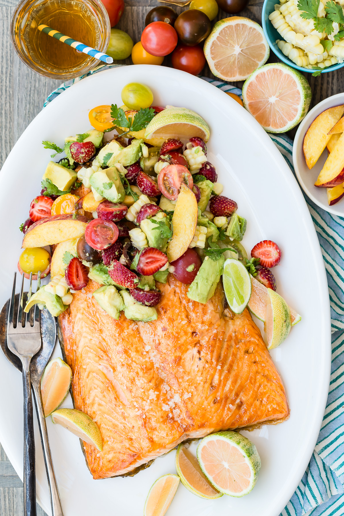Broiled Salmon with Summer Fruit Salad