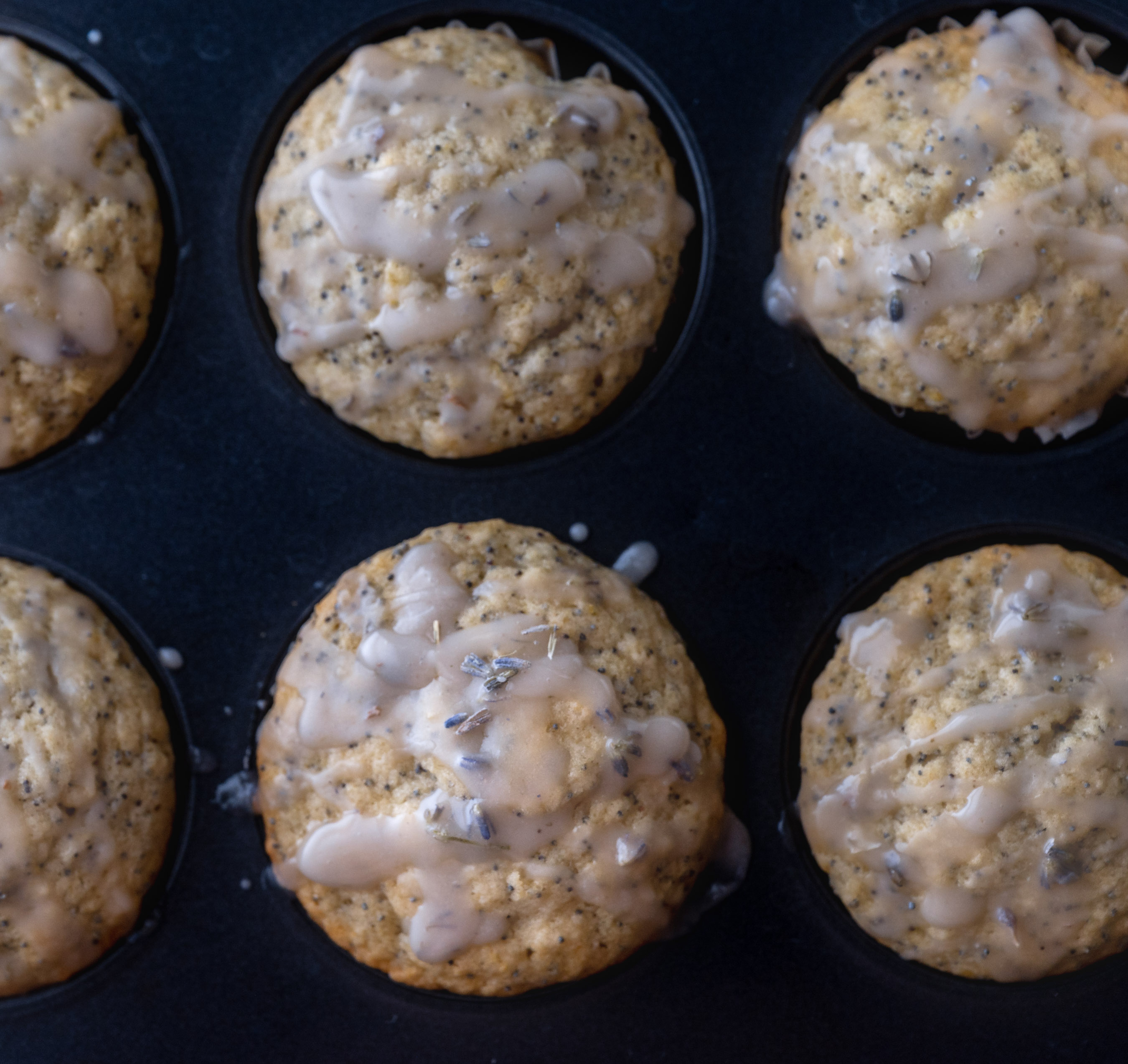 Vegan Lemon Poppy Seed Muffins With Lavender Glaze