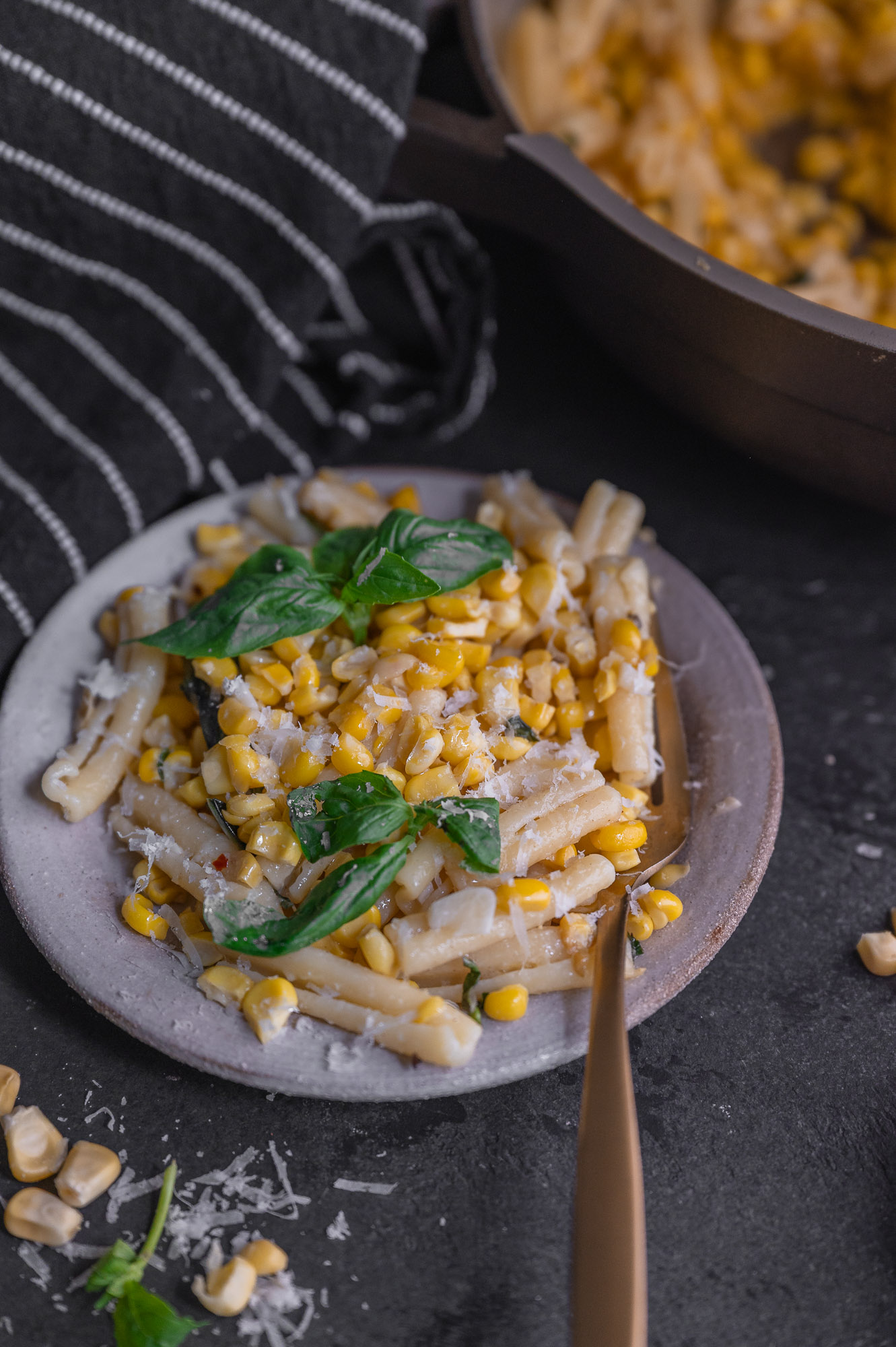 Brown Butter Corn Pasta with Basil and Parmesan