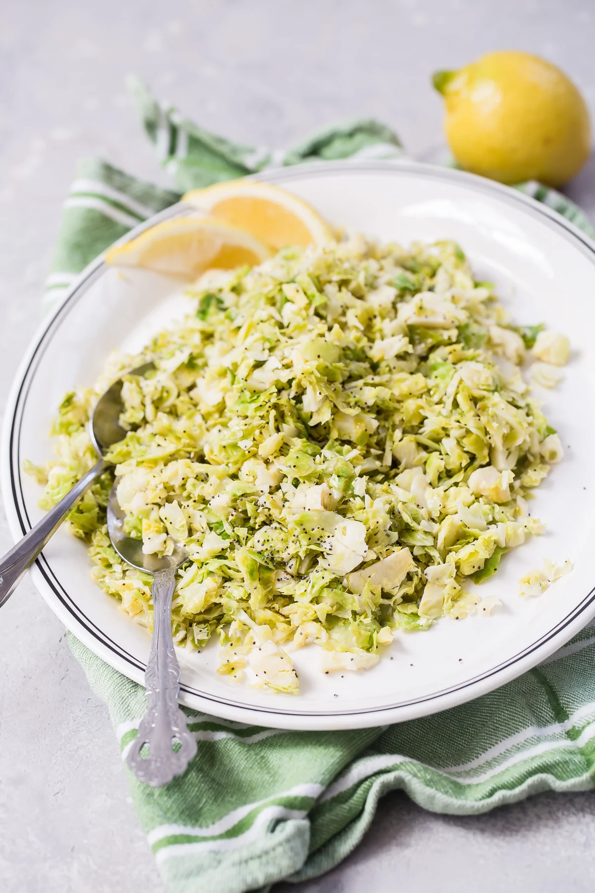 Shredded Brussels Sprouts with Lemon and Poppy Seeds