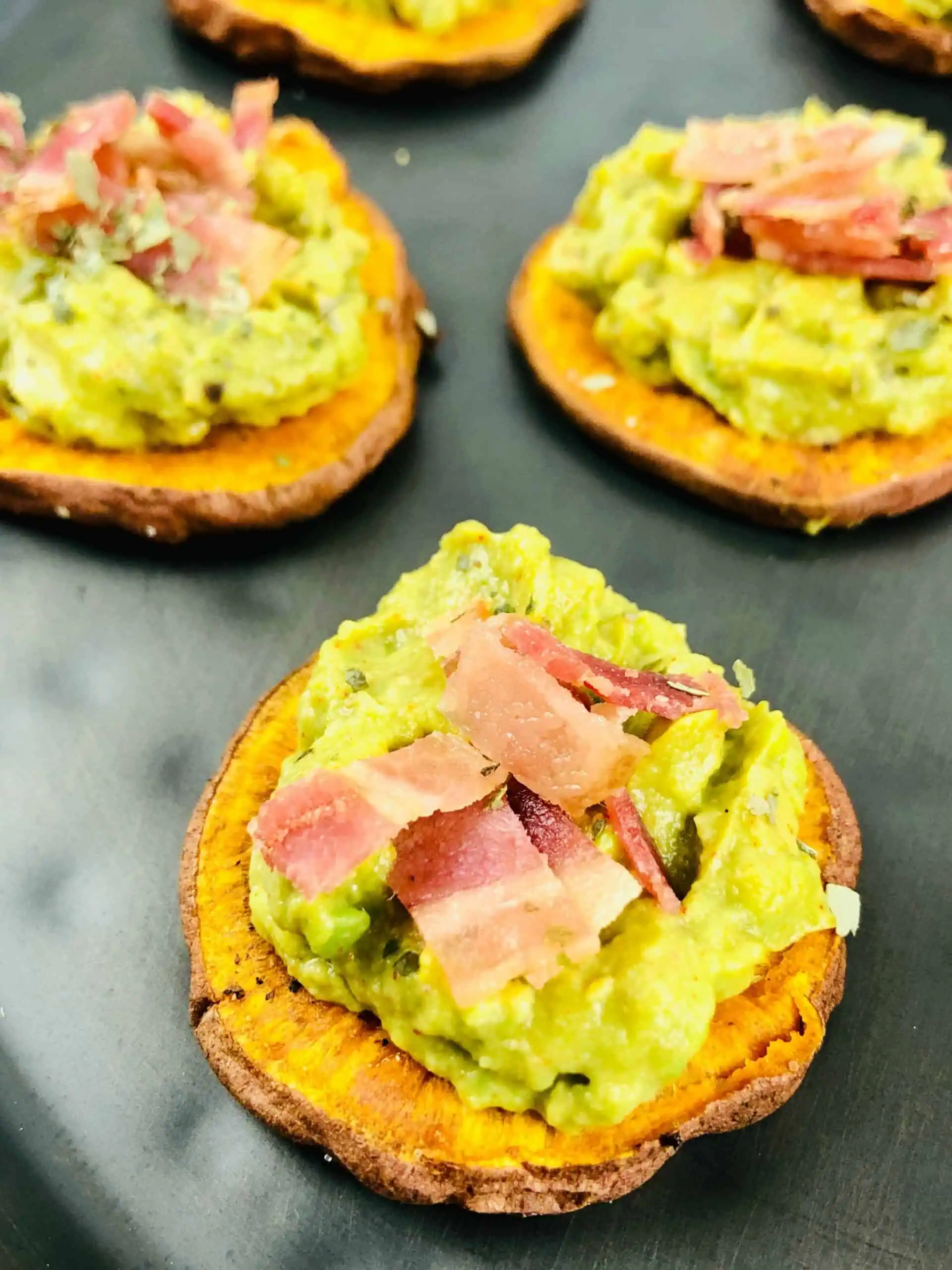 Sweet Potato Appetizer with Bacon and Avocado