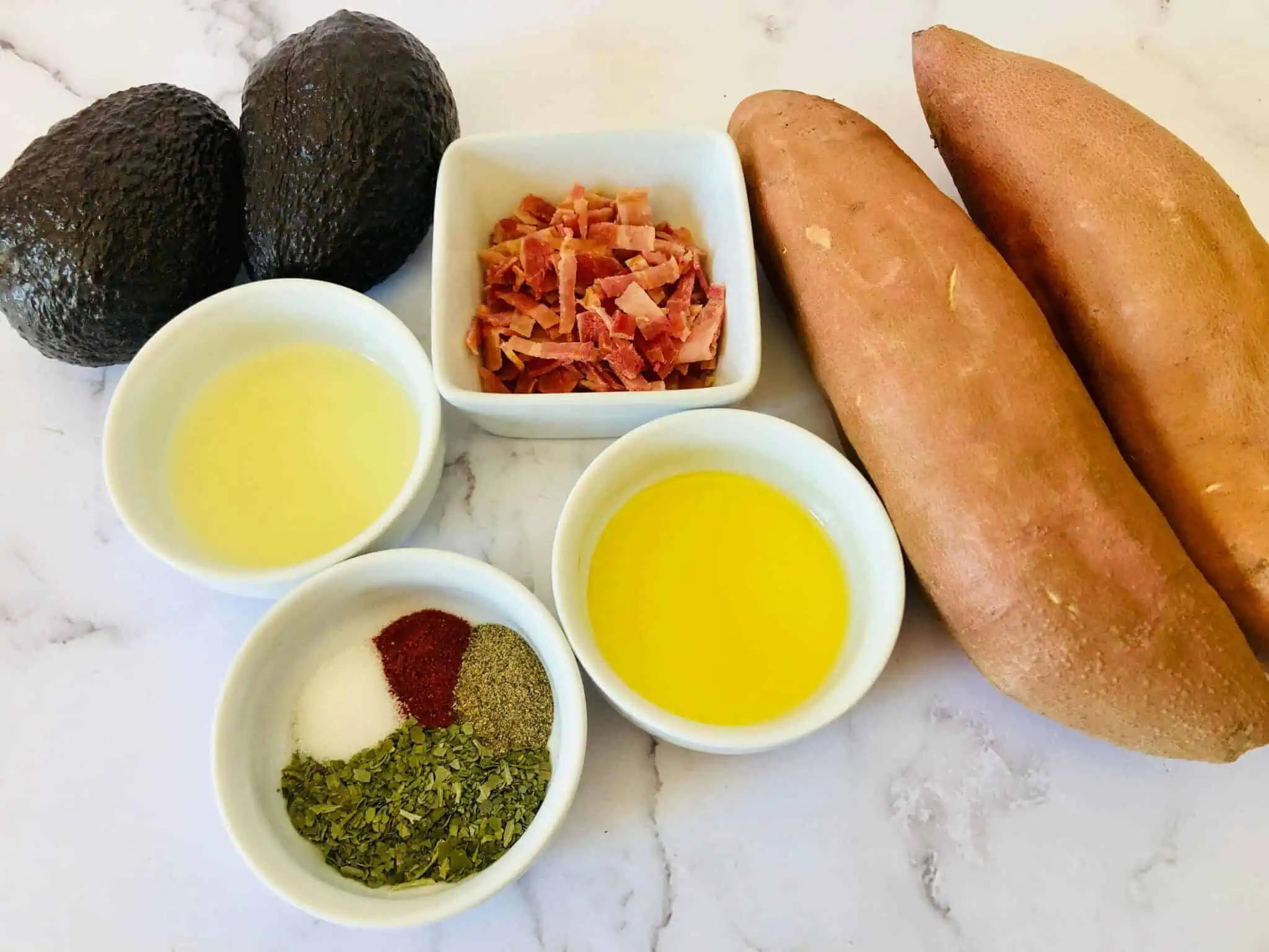 Sweet Potato Appetizer with Bacon and Avocado