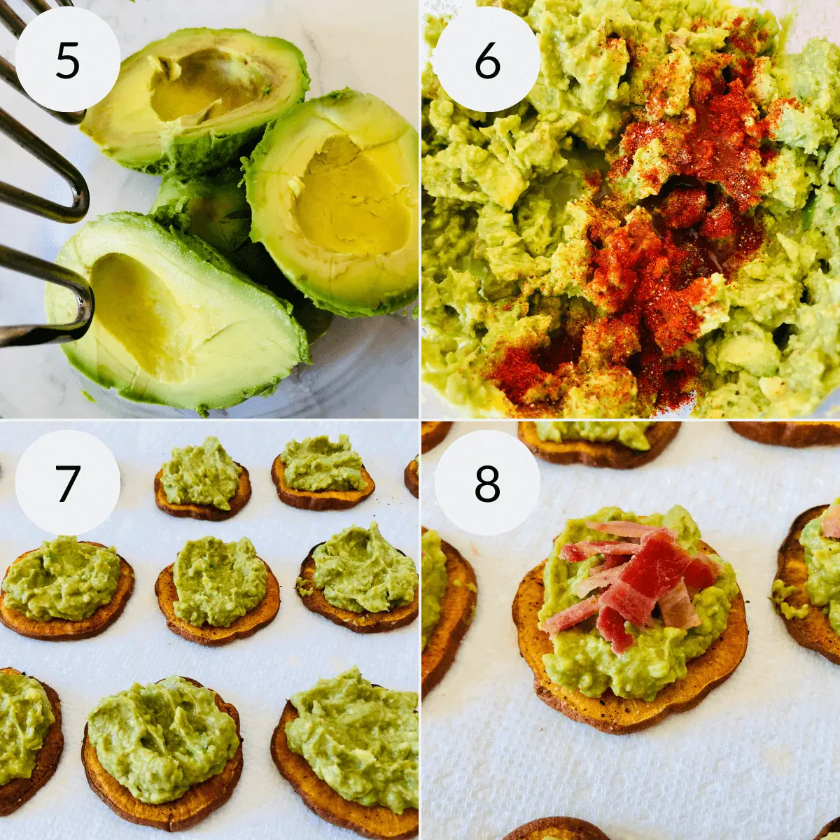 Sweet Potato Appetizer with Bacon and Avocado