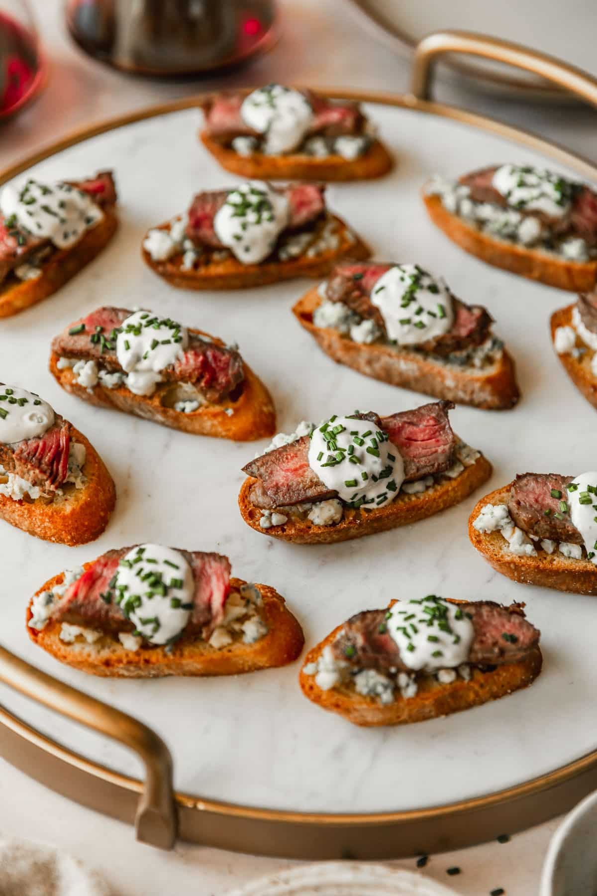 Steak Crostini with Blue Cheese & Garlic Sauce