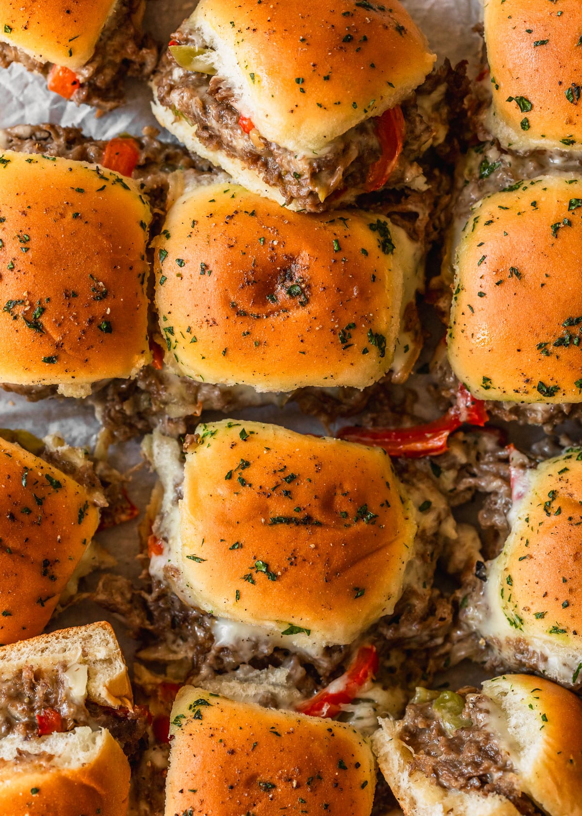 Melty Philly Cheesesteak Sliders on Hawaiian Rolls