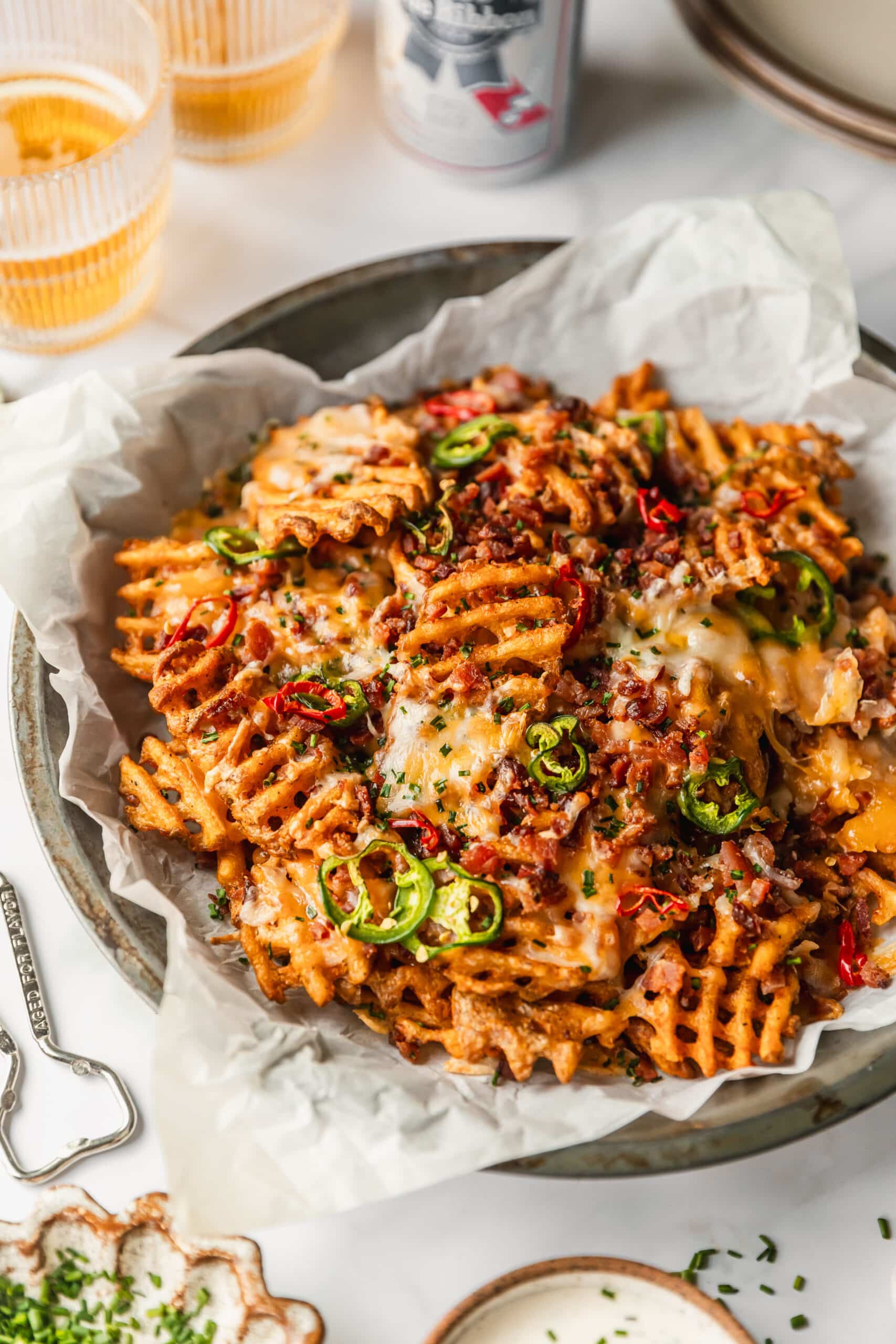 Cheesy Loaded Waffle Fries with Bacon