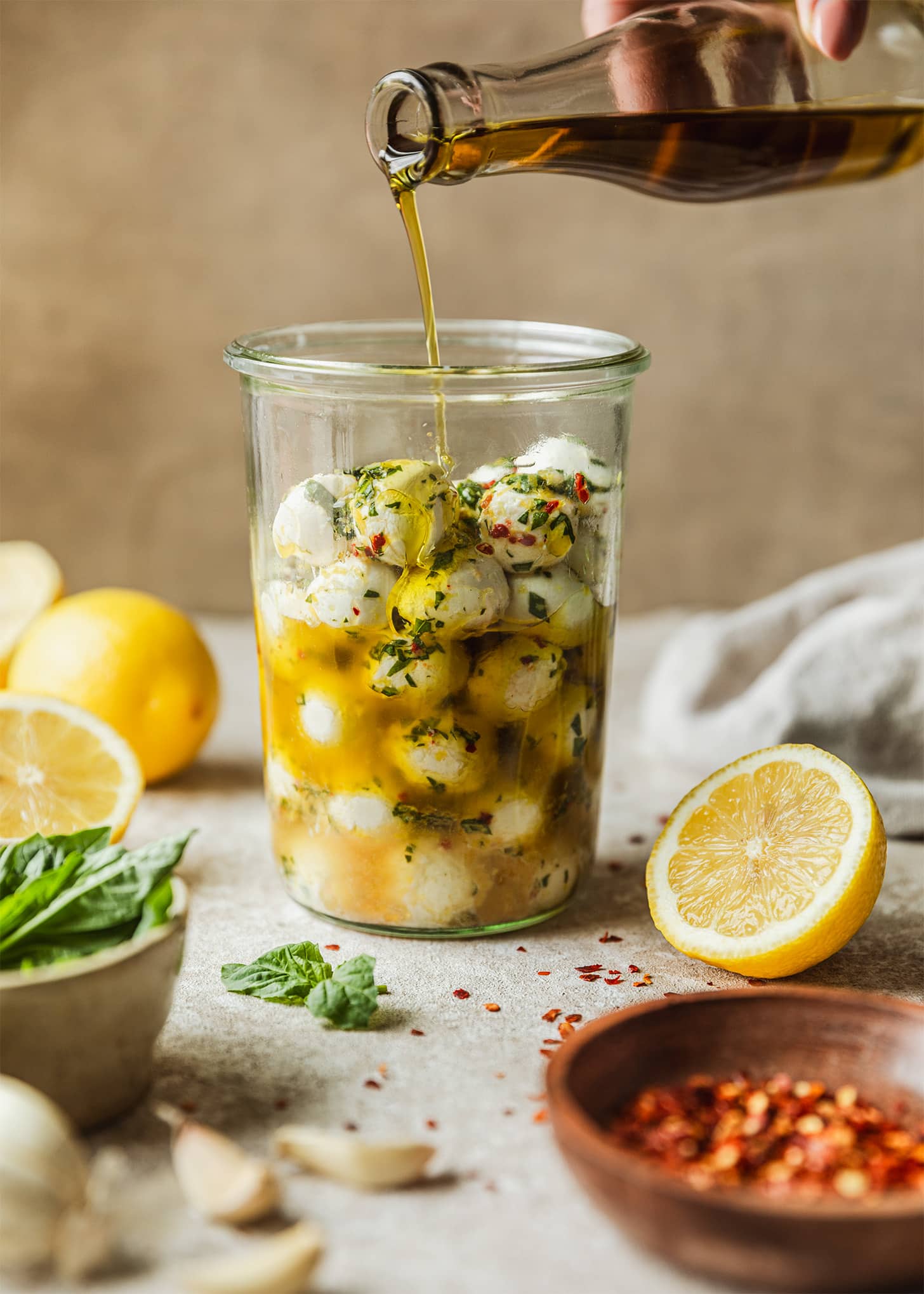 Marinated Mozzarella Balls with Basil & Lemon