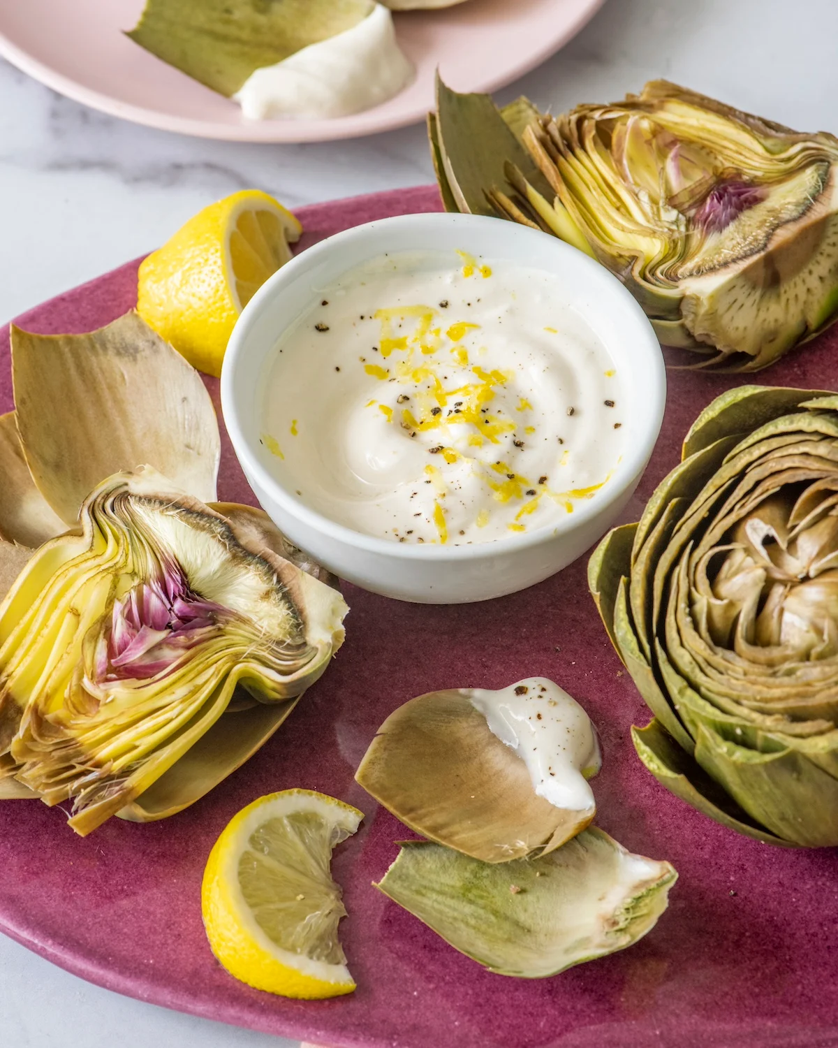 Steamed Artichokes with Lemon Yogurt Dipping Sauce