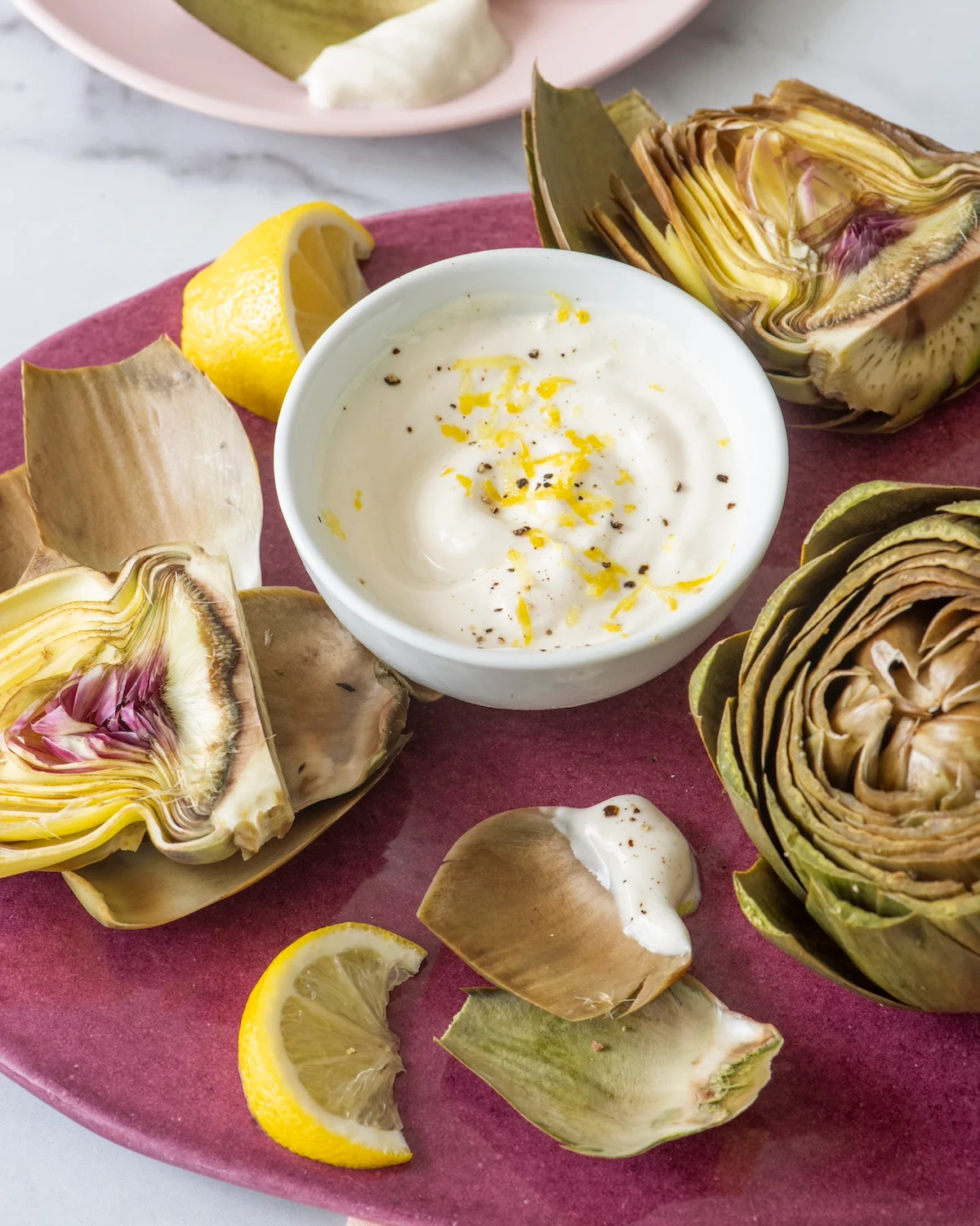 Steamed Artichokes with Lemon Yogurt Dipping Sauce