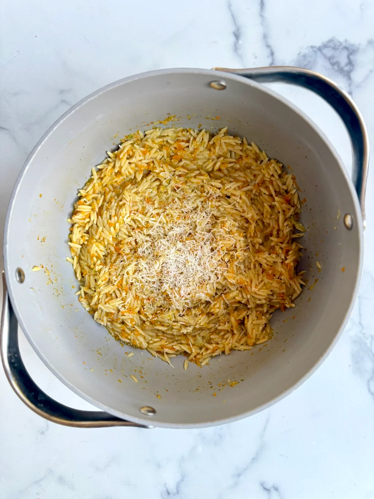 Carrot, Broccoli and Cheese Orzo