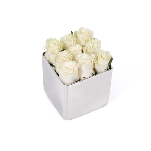 Classic Rose Silver Cube delivered in Beverly Hills from OnlyRoses