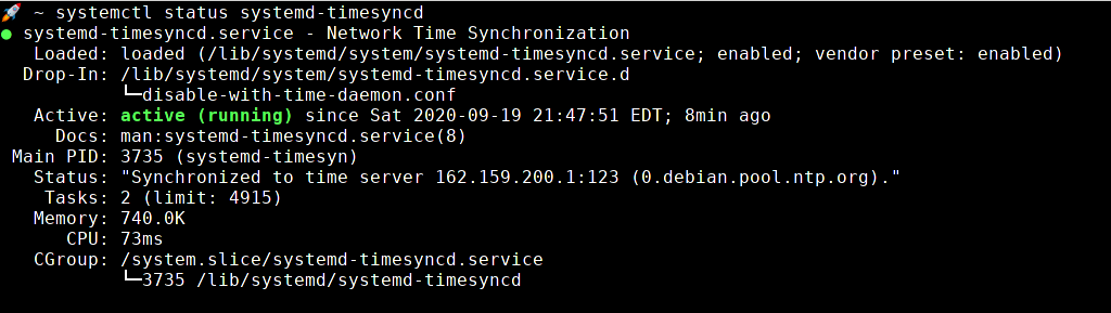 systemctl status systemd-timesyncd