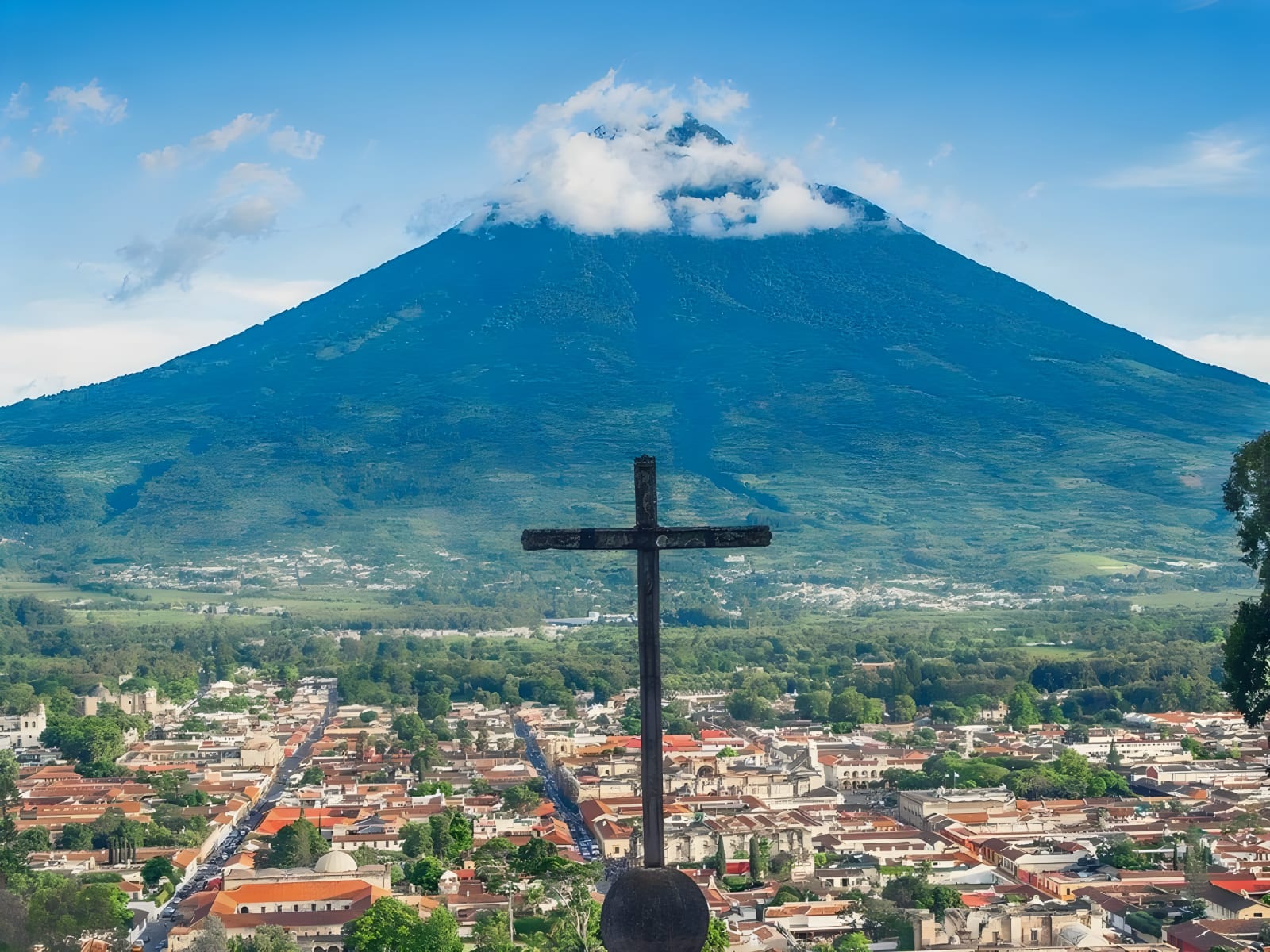 View of Antigua from Cerro de la Cruz with Agua Volcano