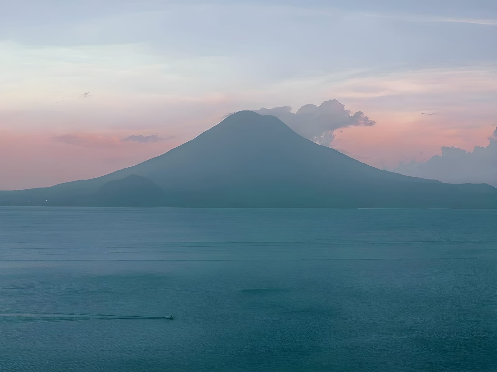 Pink sunset over Lake Atitlán