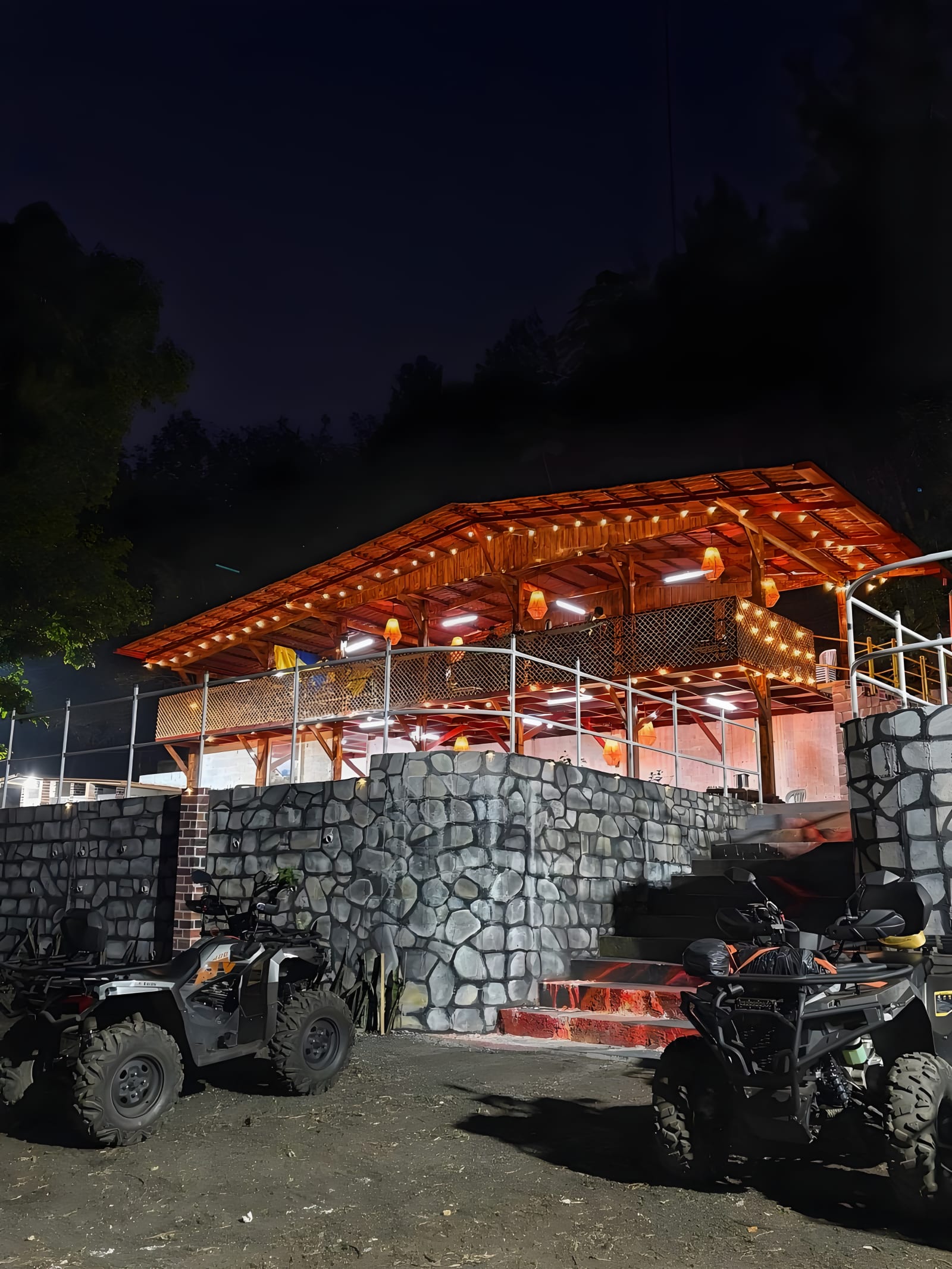 The base lit up at night