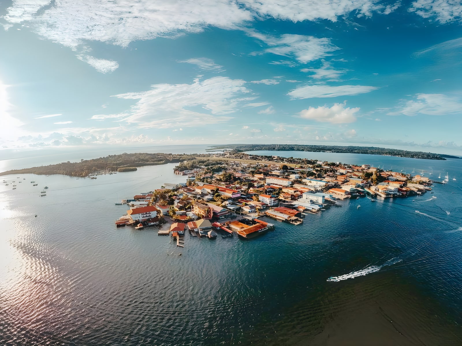 Aerial view of Flores Island on Lake Petén Itzá