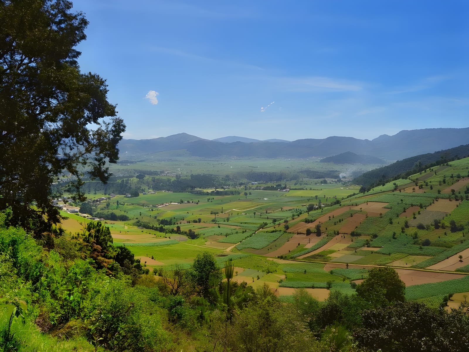 Green Quetzaltenango valley with mountains behind