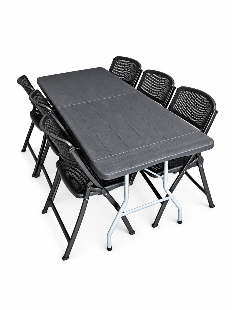 Combo de Mesa y Silla Plegable Negro