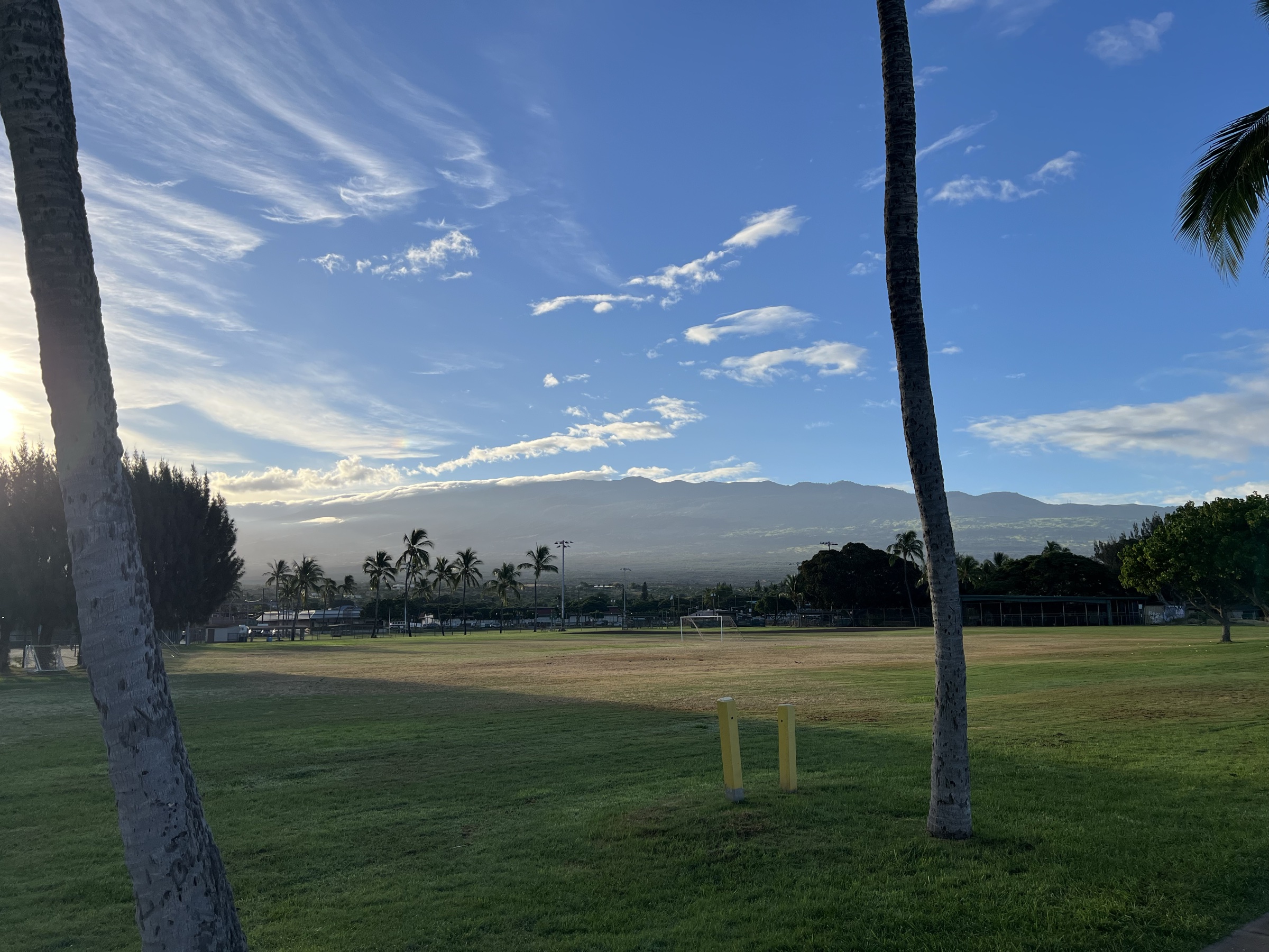 Haleakalā volcano from Kalama Park — end of the morning walk, 6:43 AM July 1
