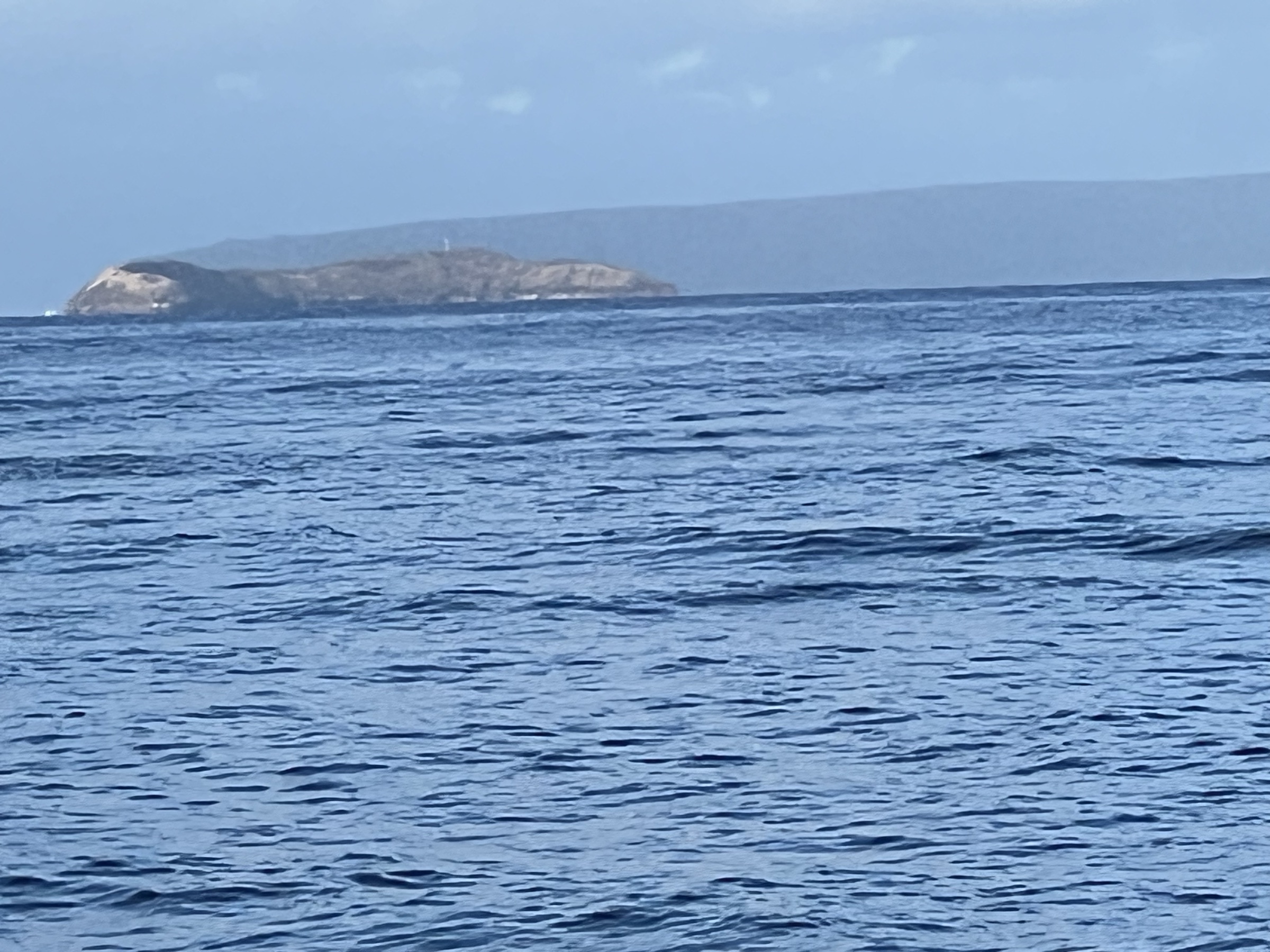 Molokini crater across the channel — ocean view from Kalama Park end of morning walk