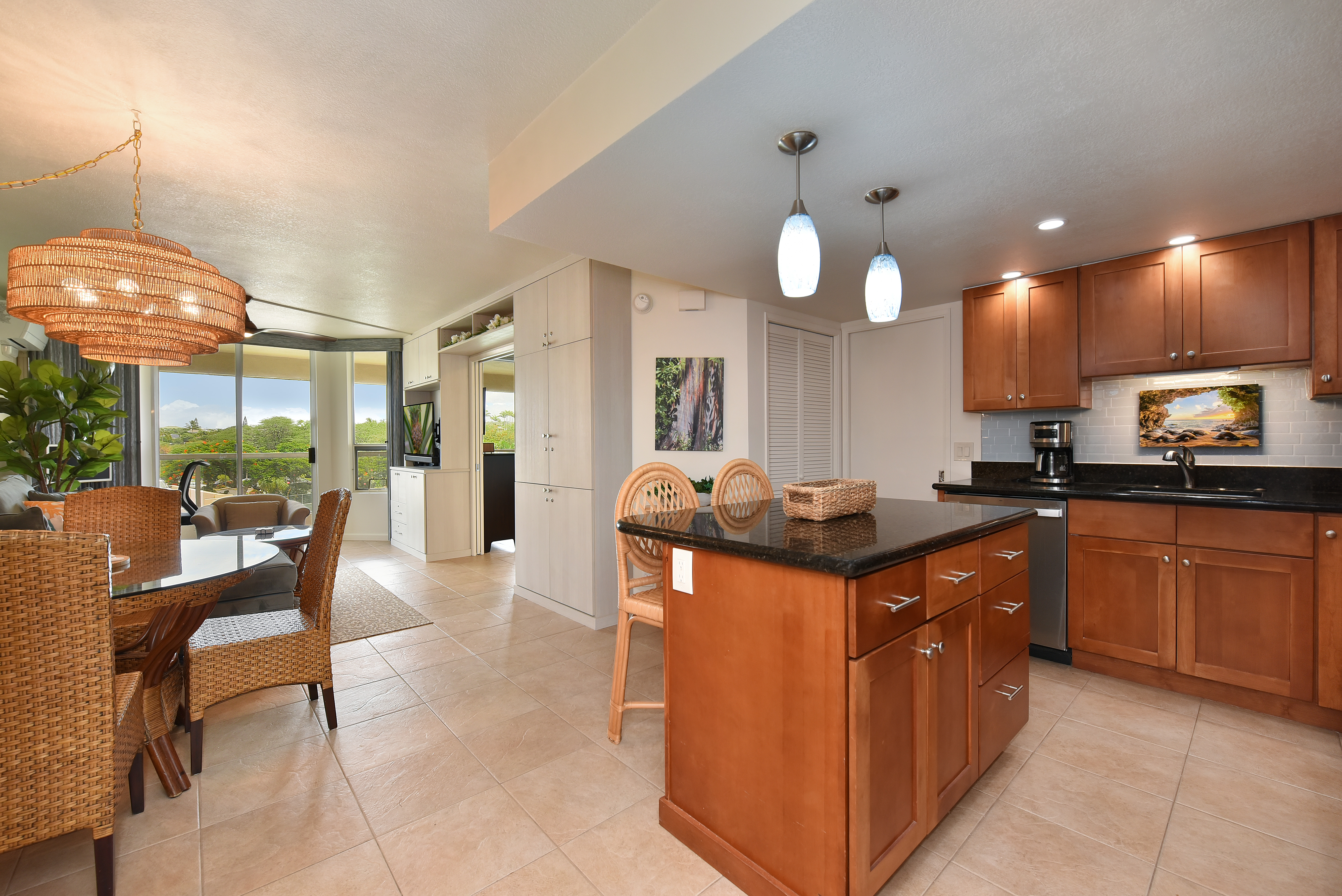 Open kitchen, dining and living area from the entry