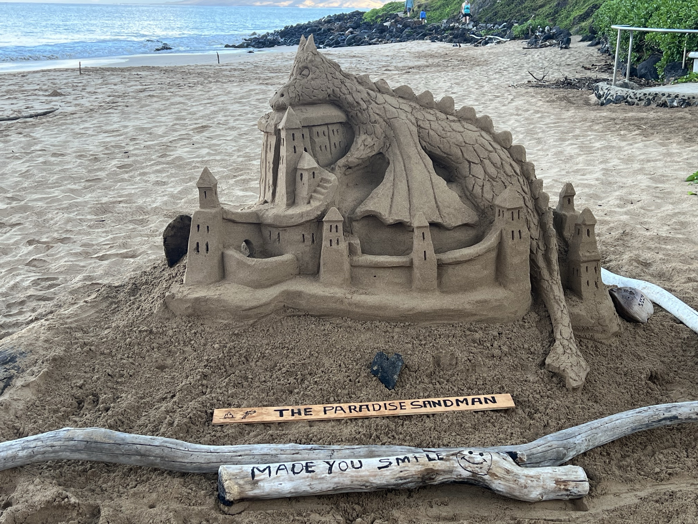 Paradise Sandman dragon castle — sideways view with ocean behind, June 29, 2026
