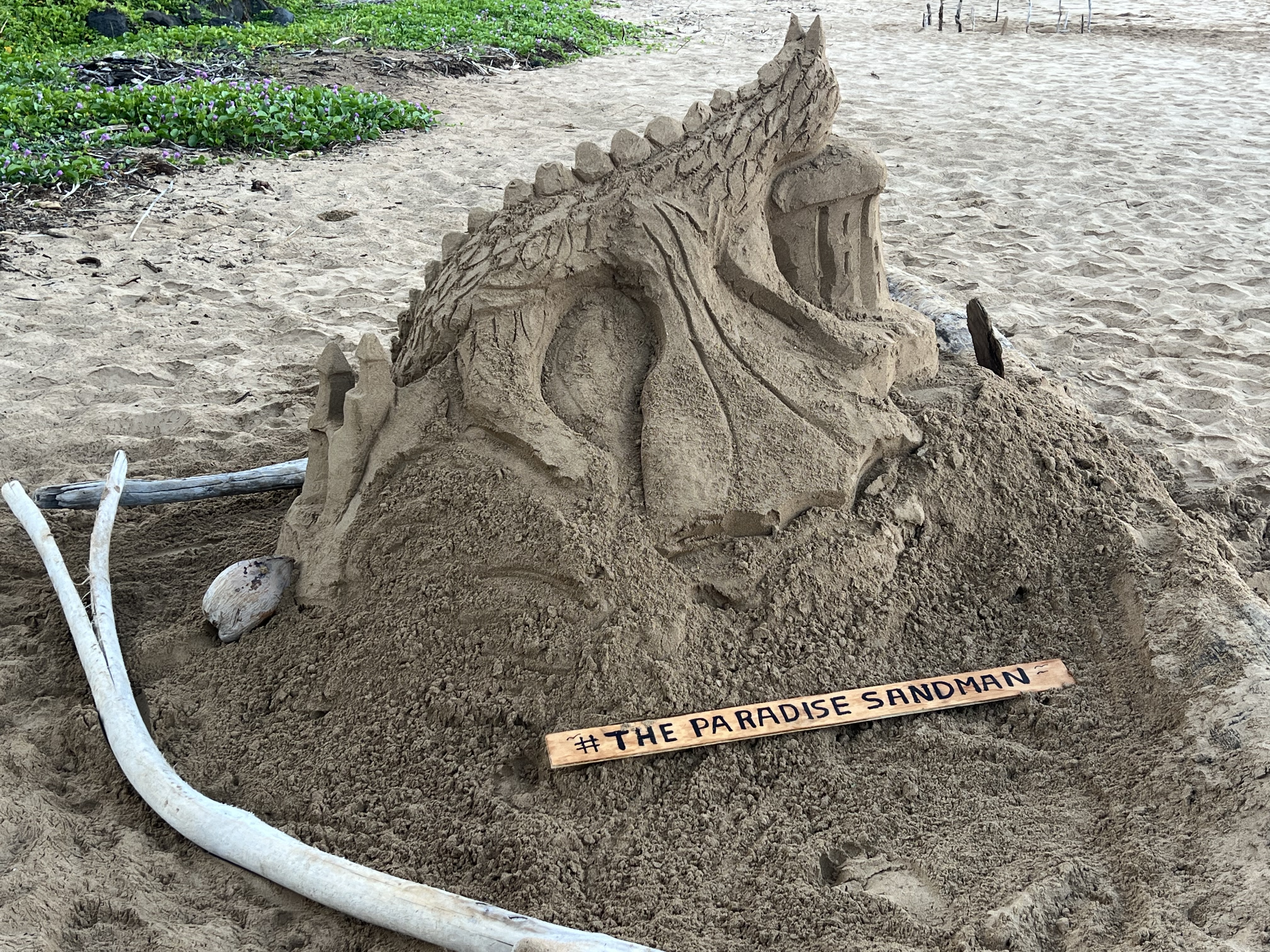 Paradise Sandman dragon castle — carving detail up close, June 29, 2026