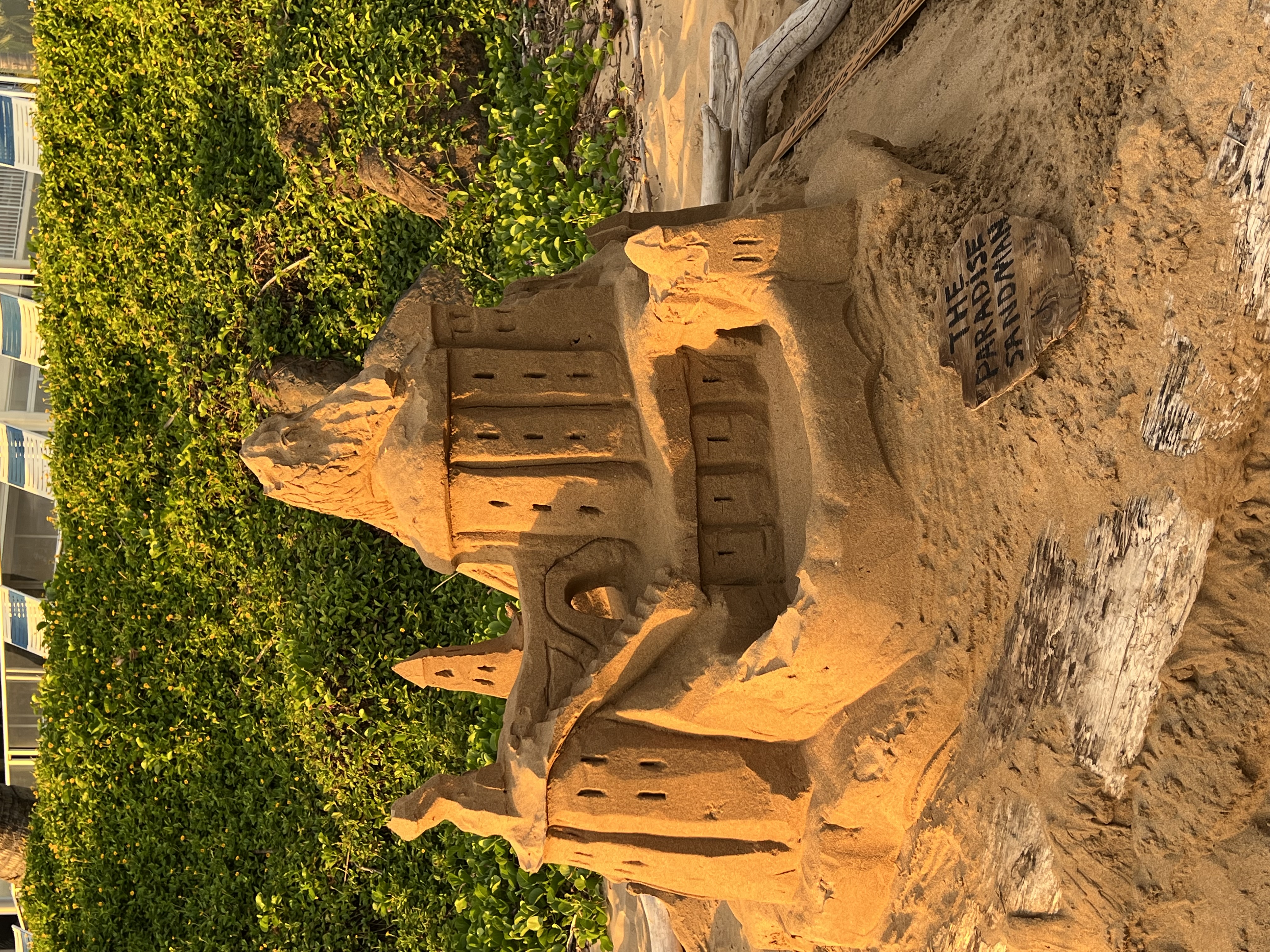 Paradise Sandman castle tower detail in golden sunset light, June 29, 2026 evening