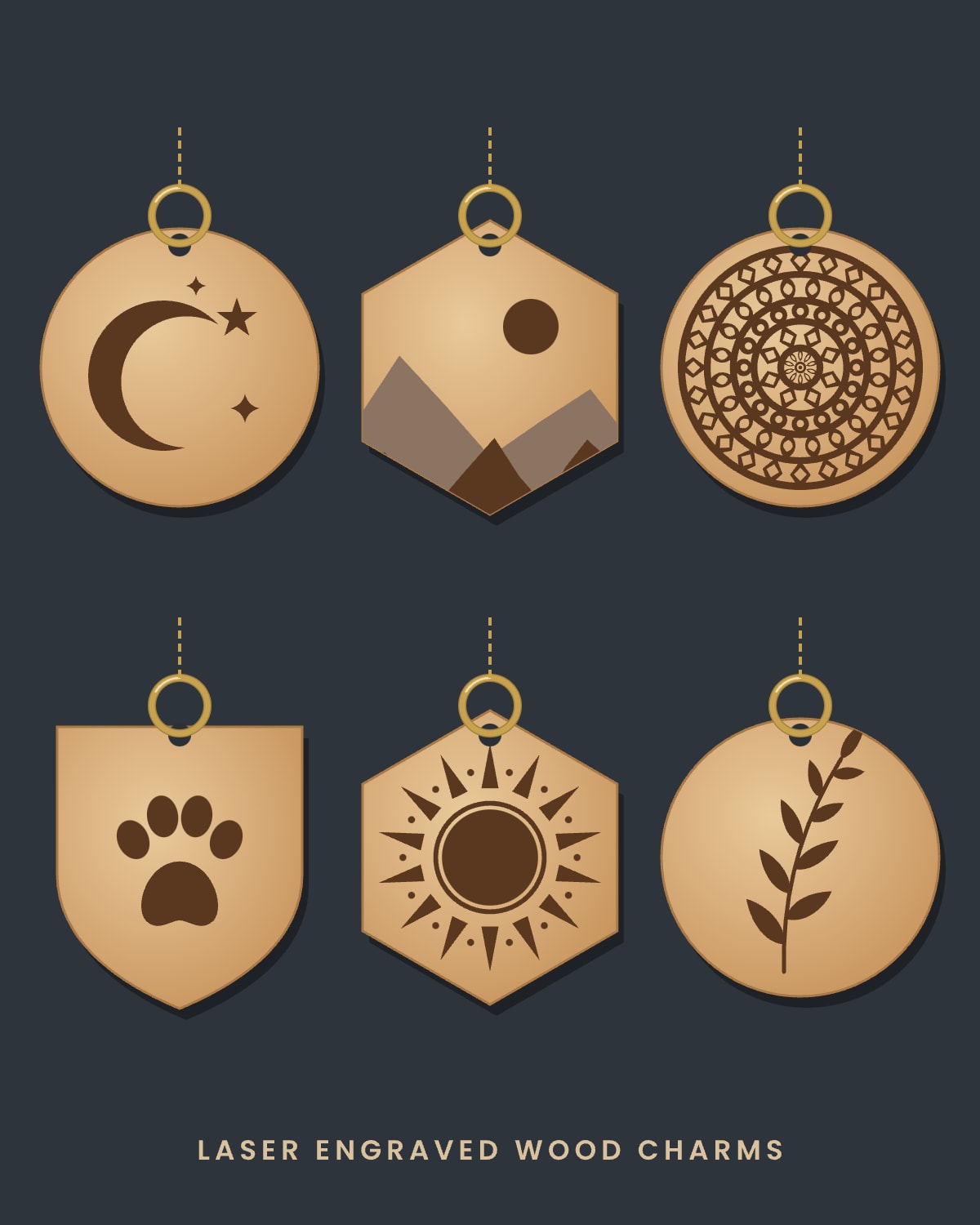 Wood Pendant Laser Engraving Designs